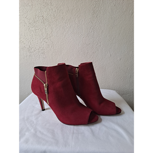 Marc Fisher Burgundy Red Zipper Detail Peep Toe Booties